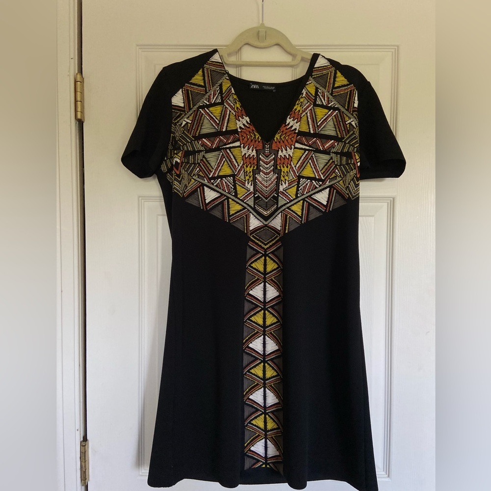 Zara Capped Sleeve Black Dress S
